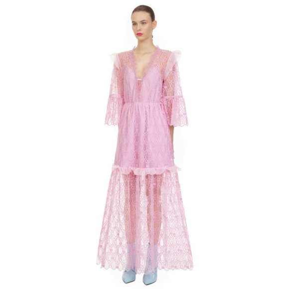 NWT Self-Portrait Tear Drop Mesh Maxi Dress Lilac Size 0 - Picture 2 of 7